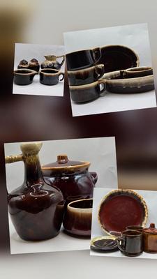 LOT 49: Various Pfaltzgraff, McCoy, and Other Brown Dripped Glaze Pottery Pieces