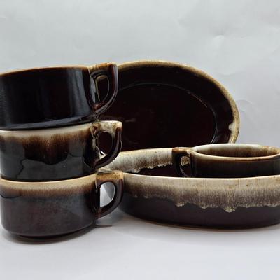 LOT 49: Various Pfaltzgraff, McCoy, and Other Brown Dripped Glaze Pottery Pieces