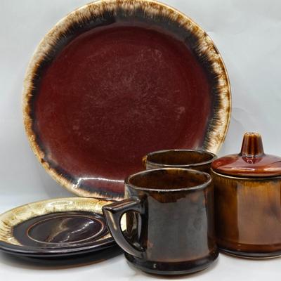 LOT 49: Various Pfaltzgraff, McCoy, and Other Brown Dripped Glaze Pottery Pieces