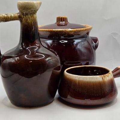 LOT 49: Various Pfaltzgraff, McCoy, and Other Brown Dripped Glaze Pottery Pieces