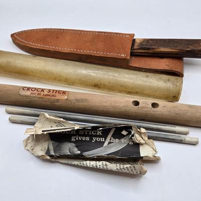 LOT 54: Crock Stick Knife Sharpener and Bramec Knife