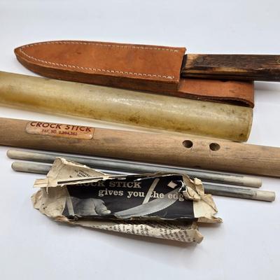 LOT 54: Crock Stick Knife Sharpener and Bramec Knife