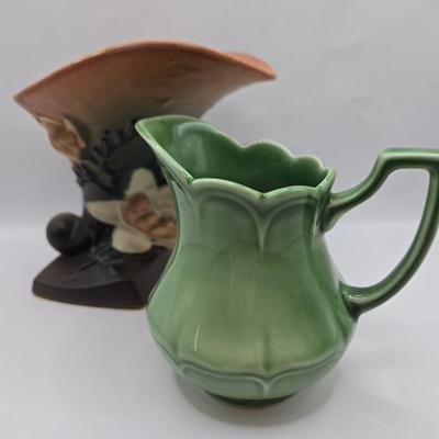 LOT 109: Vintage Royal Staffordshire Creamer and Roseville Pottery Magnolia Cornucopia