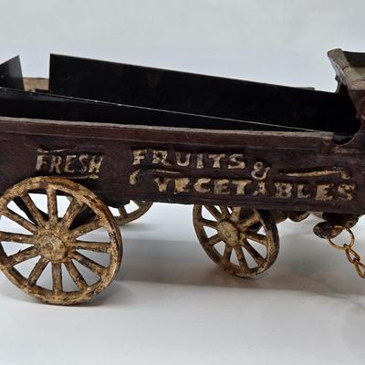 LOT 116: Vintage Cast Iron Fruit and Vegetable Horse Drawn Wagon