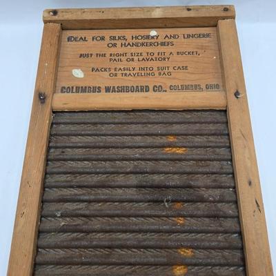 LOT 117: Vintage Washboard and Various Vintage Irons