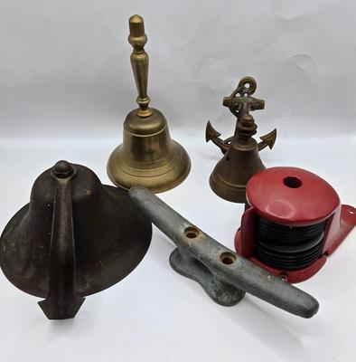 LOT 118: Vintage Boat Light, Ships Bell, Dock Cleat, and More