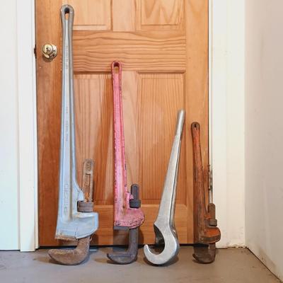 LOT 142: Ridgid 48" Wrench, Reed 36" Wrench, Gearench Valve Wheel Wrench & Ridgid 24" Wrench
