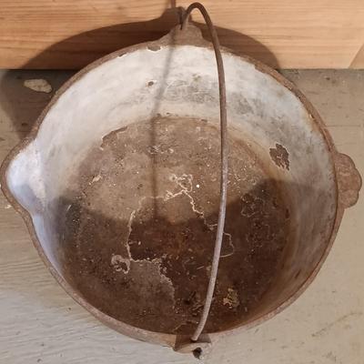 LOT 144: Vintage Cast Iron John Wright Tea Kettle, Cooking Pot & Ladle