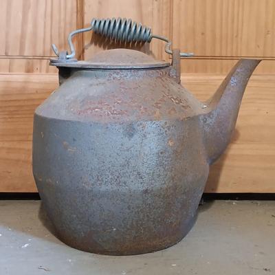 LOT 144: Vintage Cast Iron John Wright Tea Kettle, Cooking Pot & Ladle