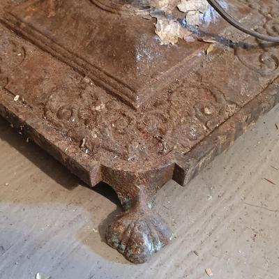 LOT 145: Vintage Wrought Iron and Milk Glass Chandelier, Iron Floor Lamp & Hurricane Glass