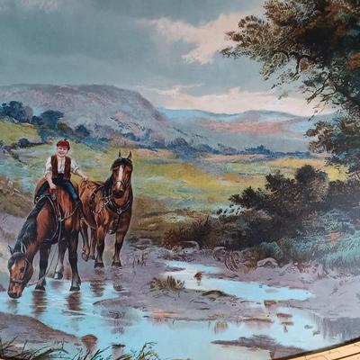LOT 157: Pair of Vintage Wood Oval Framed Art Prints