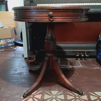 LOT 164: Signed Press Wright Watercolor with Bankers Lamp & Antique Table