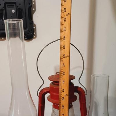 LOT 165: Vintage Dietz Glass and Metal Lantern, Giant Oil Lamp & Kaadan Oil Lamp