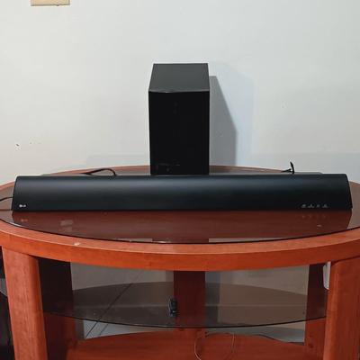 LOT 166: LG Sound Bar SH2, LG Speaker SPH2B-P & Oval TV Stand