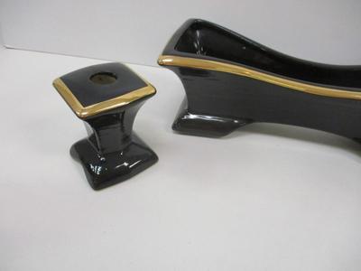 Vintage Flower Vases & Planter Window Box Glossy Black With Gold Trim