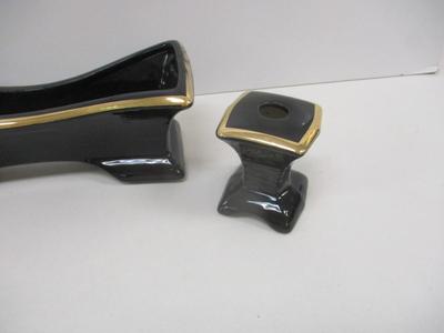 Vintage Flower Vases & Planter Window Box Glossy Black With Gold Trim