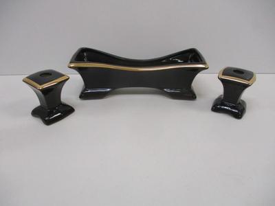 Vintage Flower Vases & Planter Window Box Glossy Black With Gold Trim