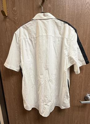 Alfani Men's Short Sleeve Button Up White Shirt with black side stripes
