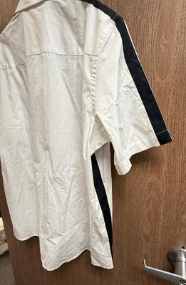 Alfani Men's Short Sleeve Button Up White Shirt with black side stripes