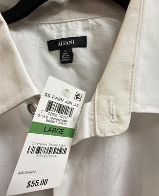 Alfani Men's Short Sleeve Button Up White Shirt with black side stripes