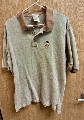 Walt Disney World Vintage Polo Men's Size L large tan & taupe Mickey Mouse