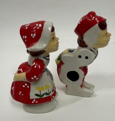 Vintage Ceramic Kissing Dutch Boy & Girl JAPAN Flat Backs to Sit Flat Against Wall