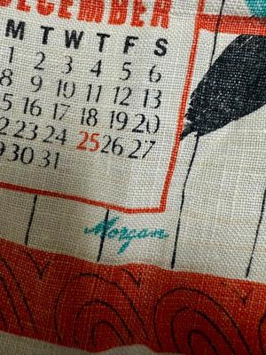 Vintage Linen Tea Towel 1969 VCalendar Siamese Cats
