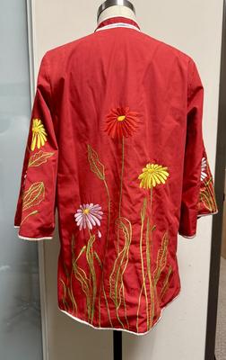Vintage Chuchi Chinese Asian Red Blouse Jacket Embroidered Flowers