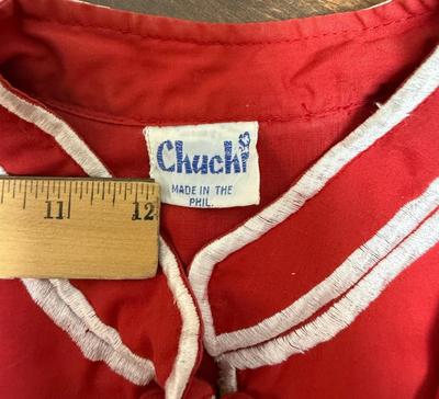 Vintage Chuchi Chinese Asian Red Blouse Jacket Embroidered Flowers