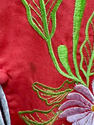 Vintage Chuchi Chinese Asian Red Blouse Jacket Embroidered Flowers