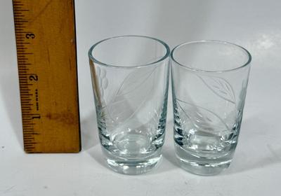 Pair of Etched Glass Shot Glasses Saki Glasses