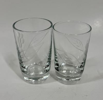 Pair of Etched Glass Shot Glasses Saki Glasses
