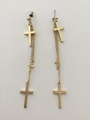 Gold tone cross dangle earrings
