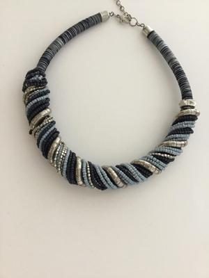 Blue navy blue dark blue collar bib like necklace