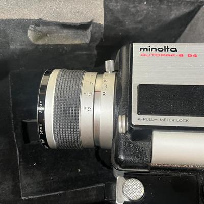 LOT 42B: Vintage Minolta AutoPak-8 D4 Super 8 Movie Camera in Case + Movie Light Accessory