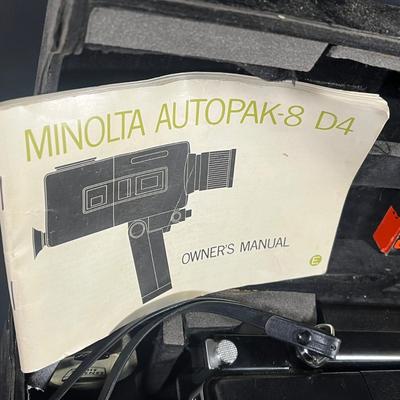 LOT 42B: Vintage Minolta AutoPak-8 D4 Super 8 Movie Camera in Case + Movie Light Accessory