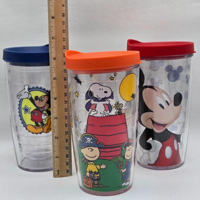 LOT 44K: Colorful Melamine Ice-cream Cups, Insulated Tervis Cups with Fun Characters, and More