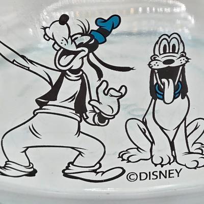 LOT 45K: Birthday Plates, Disney Pyrex Bowls with Lids, and Big Mug for When You Need That Extra Jolt of Coffee
