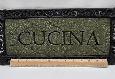 LOT 75L: Bulova Clock, Cucina Plaque, 2 Blue Baskets, Cute Bunny Flatware Holders, Large Plastic Bowl, Ice Bucket, and More