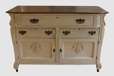 Vintage White Painted Buffet with Decorative Carvings