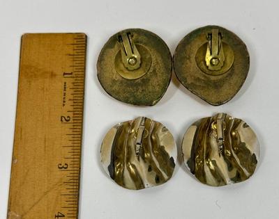 Sale Photo Thumbnail #156: One pair resembles a set of miniature abalone shells, the other an abstract banded circular swirl pattern. Both in good condition.
