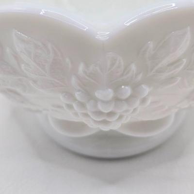 LOT 1K: Vintage Milk Glass Vase, Creamer and Sugar, Salt and Pepper, Divided Serving Dish, Butter Dish, and More