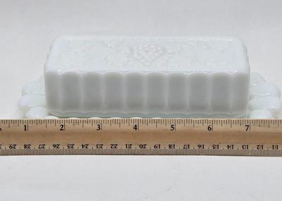 LOT 1K: Vintage Milk Glass Vase, Creamer and Sugar, Salt and Pepper, Divided Serving Dish, Butter Dish, and More
