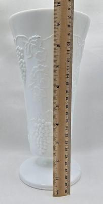 LOT 1K: Vintage Milk Glass Vase, Creamer and Sugar, Salt and Pepper, Divided Serving Dish, Butter Dish, and More