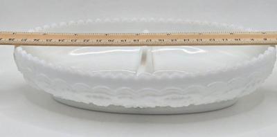 LOT 1K: Vintage Milk Glass Vase, Creamer and Sugar, Salt and Pepper, Divided Serving Dish, Butter Dish, and More