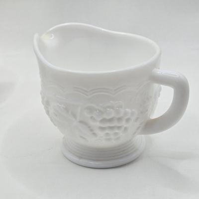 LOT 1K: Vintage Milk Glass Vase, Creamer and Sugar, Salt and Pepper, Divided Serving Dish, Butter Dish, and More