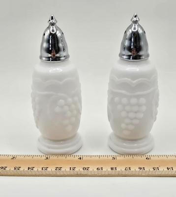 LOT 1K: Vintage Milk Glass Vase, Creamer and Sugar, Salt and Pepper, Divided Serving Dish, Butter Dish, and More