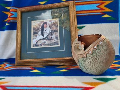 Broken Spirits Collection – Hand-Carved Southwest Pottery Bonnie Greenhouse & Framed Print Set