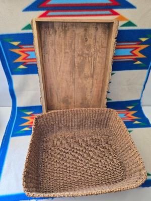 Rustic Wood Bark-Edge Tray & Woven Basket – Set of 2