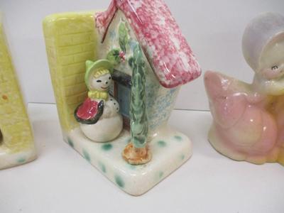 Rubens Bear Pottery Vintage Pottery Couple Vintage Thames Japan Christmas Snowman Bookends Hand Painted Book Ends